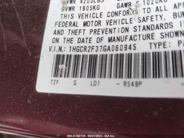 1HGCR2F37GA060945 Honda Accord Sedan Lx