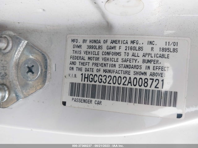 2002 HONDA ACCORD CPE SE VIN: 1HGCG32002A008721