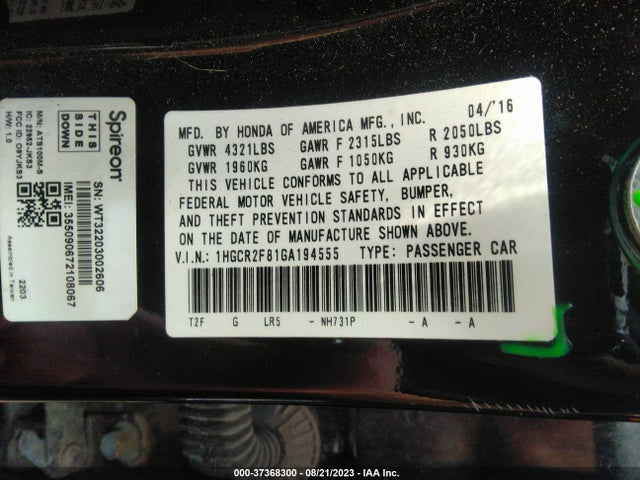 Honda Accord Ex-l 2016 1HGCR2F81GA194555 Image 9