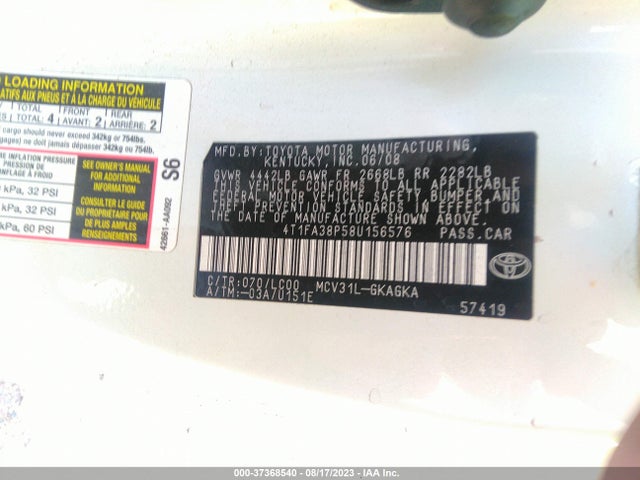 2008 TOYOTA CAMRY SOLARA SE/SPORT/SLE VIN: 4T1FA38P58U156576