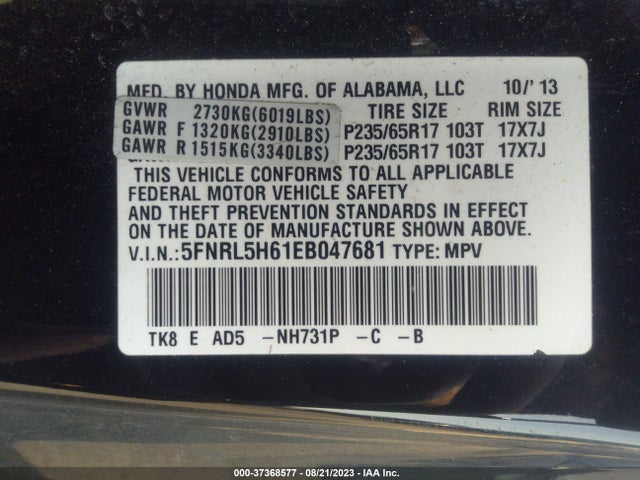 Honda Odyssey Ex-l 2014 5FNRL5H61EB047681 Image 9