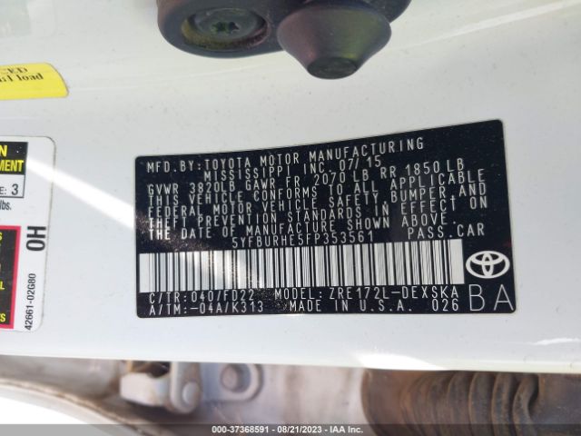 5YFBURHE5FP353561 Toyota Corolla S Plus