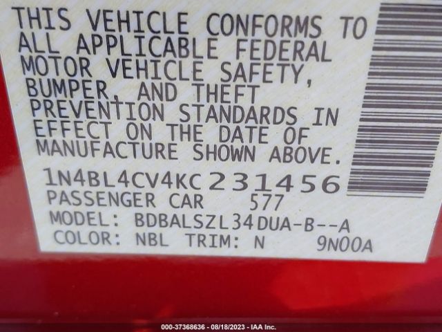1N4BL4CV4KC231456 Nissan Altima 2.5 Sr