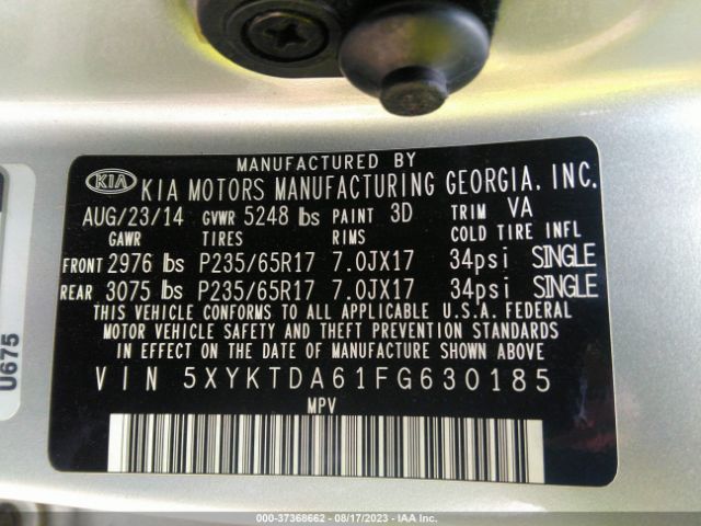 5XYKTDA61FG630185 KIA SORENTO LX