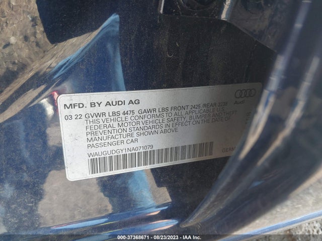 WAUGUDGY1NA071079 Audi A3 Sedan Premium