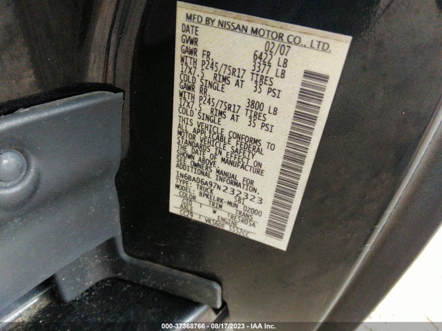 2007 NISSAN TITAN XE VIN: 1N6BA06A97N232323
