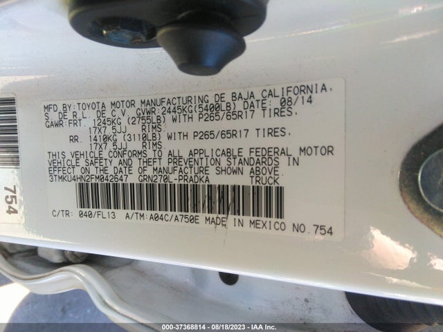 Toyota 1gr-fe 2015 3TMKU4HN2FM042647 Image 25