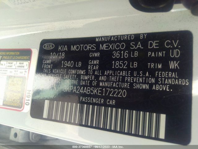 3KPA24AB5KE172220 KIA RIO S
