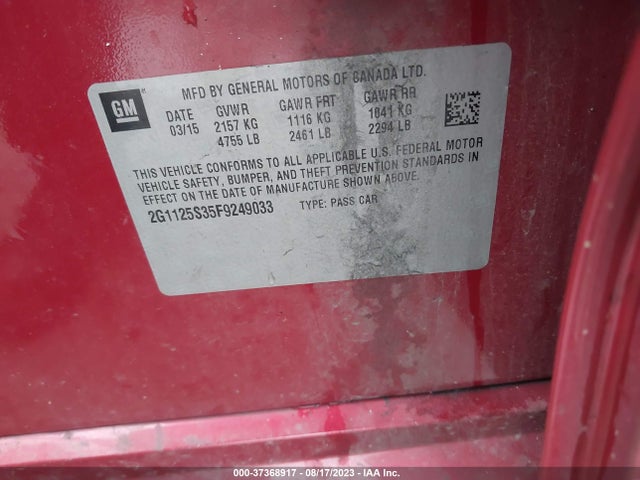 Chevrolet IMPALA LT 2015 2G1125S35F9249033 Image 9
