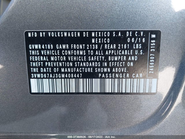 3VWD67AJ3GM408447 Volkswagen Jetta Sedan 1.4t Se