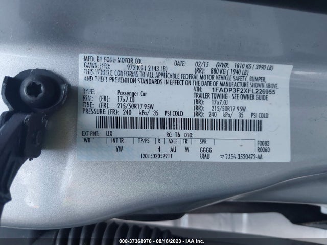 2015 FORD FOCUS SE VIN: 1FADP3F2XFL226955
