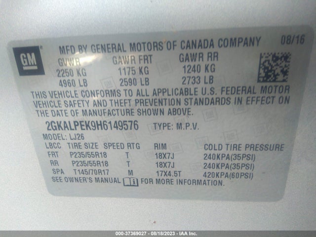 GMC Terrain Slt 2017 2GKALPEK9H6149576 Image 9