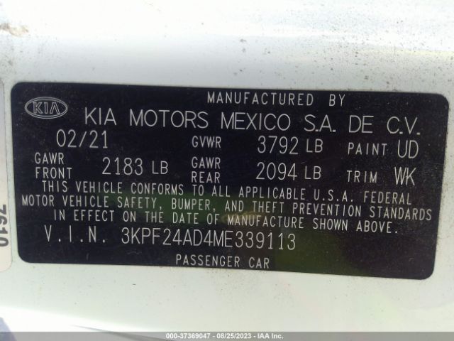 3KPF24AD4ME339113 KIA Forte Lxs