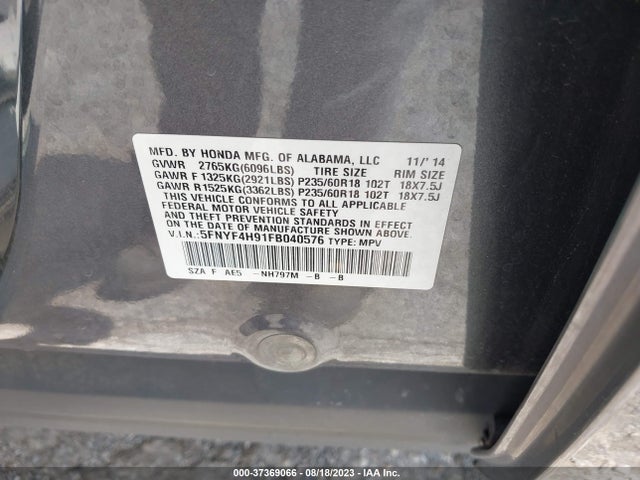 Honda Pilot Touring 2015 5FNYF4H91FB040576 Image 15