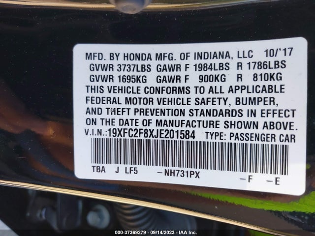 Honda Civic Sedan Ex 2018 19XFC2F8XJE201584 Image 9