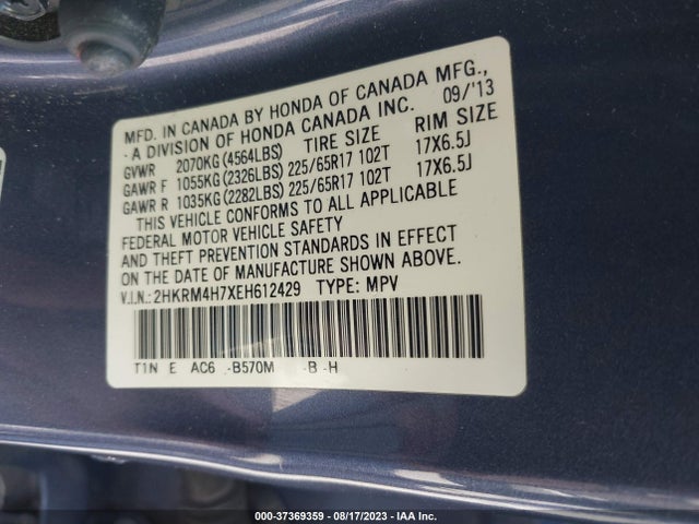 Honda Cr-v Ex-l 2014 2HKRM4H7XEH612429 Image 9
