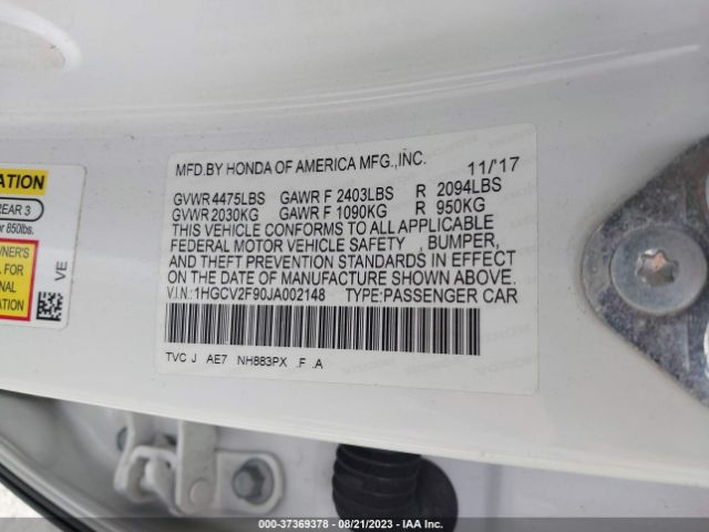 1HGCV2F90JA002148 Honda Accord Sedan Touring 2.0t