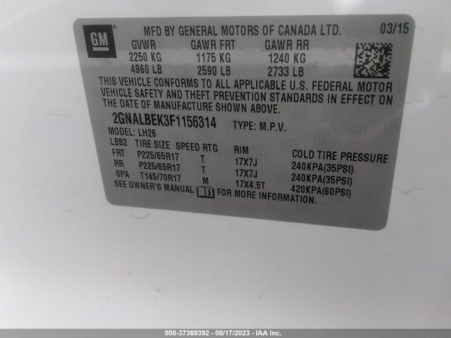 Chevrolet EQUINOX LT 2015 2GNALBEK3F1156314 Image 11