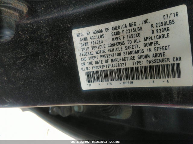 Honda Accord Sedan Ex 2017 1HGCR2F72HA006327 Image 9