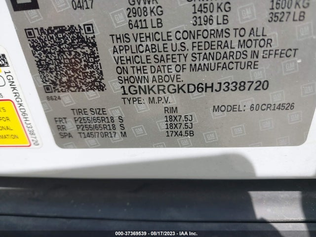 Chevrolet Traverse Lt 2017 1GNKRGKD6HJ338720 Image 9