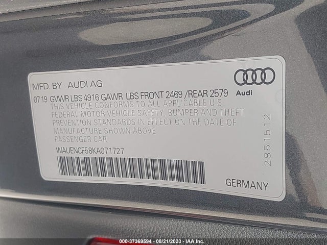 WAUENCF58KA071727 Audi A5 Sportback Premium Plus