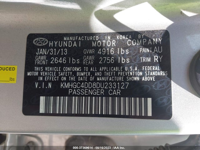 2013 HYUNDAI GENESIS 3.8L VIN: KMHGC4DD8DU233127