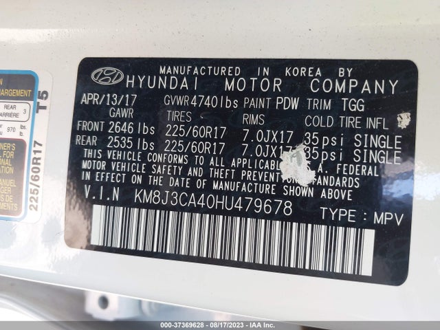 Hyundai TUCSON SE 2017 KM8J3CA40HU479678 Image 9