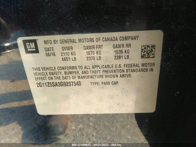 Chevrolet IMPALA LS 2016 2G11Z5SA3G9207343 Image 9