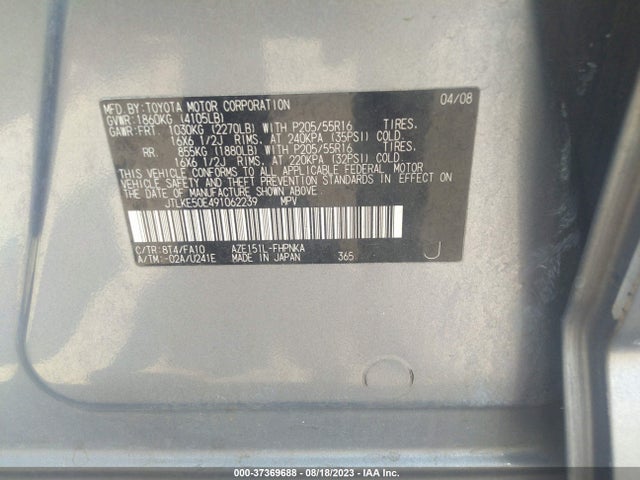 2009 SCION XB VIN: JTLKE50E491062239