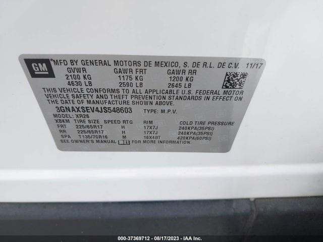 Chevrolet EQUINOX LT 2018 3GNAXSEV4JS548603 Image 9