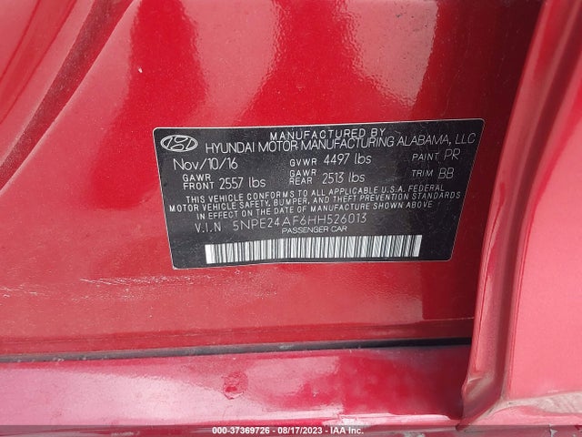 Hyundai SONATA SE 2017 5NPE24AF6HH526013 Image 9