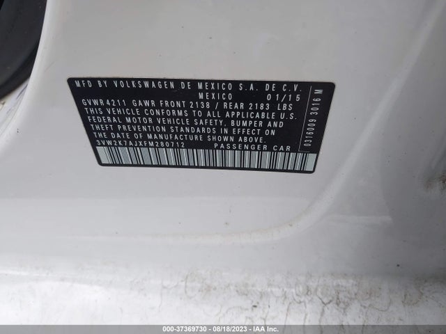 3VW2K7AJXFM280712 Volkswagen Jetta Sedan 2.0l S