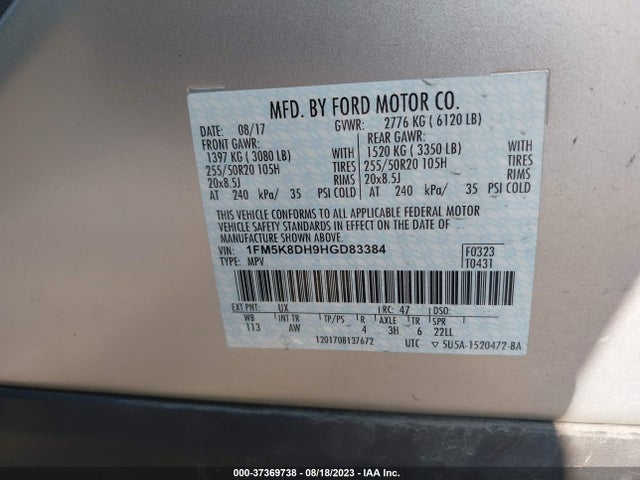 Ford EXPLORER XLT 2017 1FM5K8DH9HGD83384 Image 16
