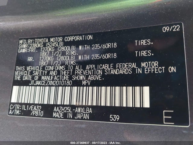 JTJAKCEZXN2010180 Lexus Nx Nx 350h