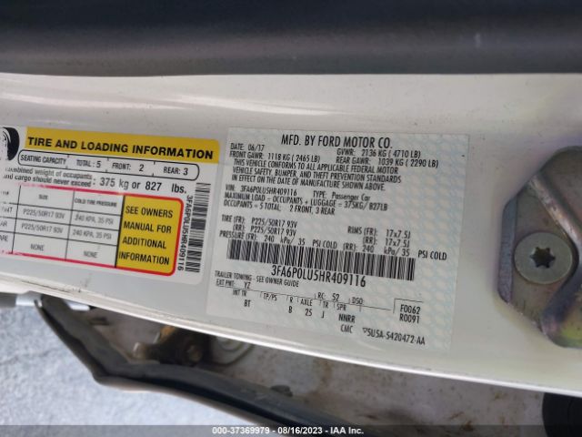 3FA6P0LU5HR409116 Ford Fusion Hybrid Se