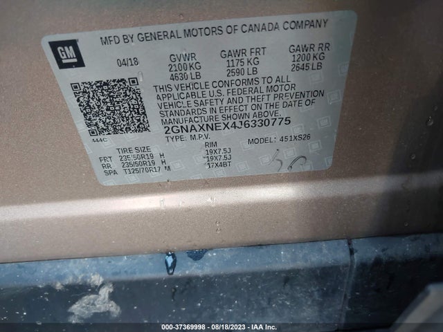 2018 CHEVROLET EQUINOX PREMIER VIN: 2GNAXNEX4J6330775
