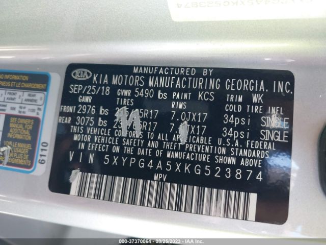 5XYPG4A5XKG523874 KIA Sorento Lx V6