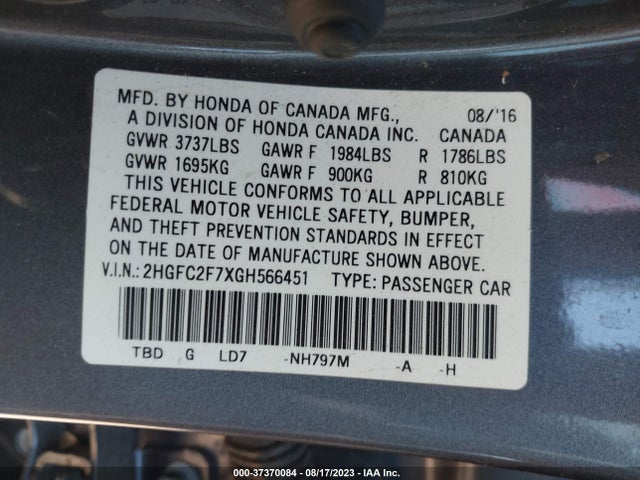 Honda Civic Sedan Ex 2016 2HGFC2F7XGH566451 Image 16