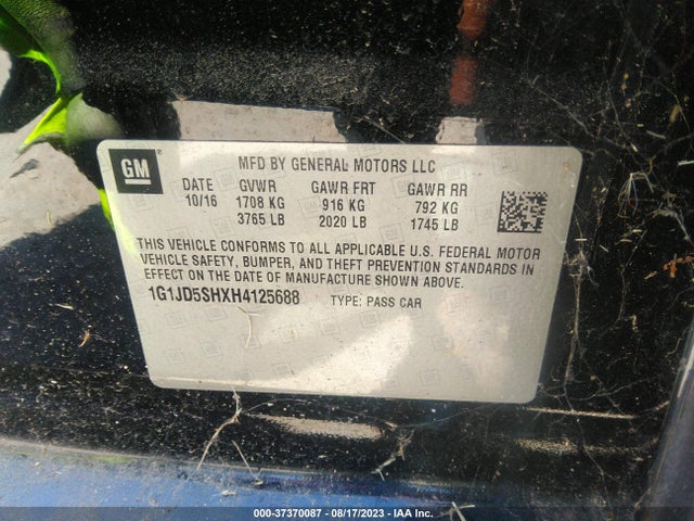Chevrolet SONIC LT 2017 1G1JD5SHXH4125688 Image 9