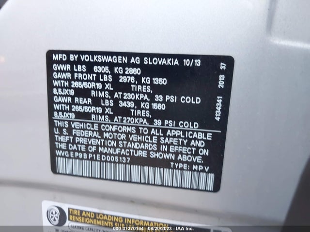 WVGEP9BP1ED005137 Volkswagen Touareg Lux