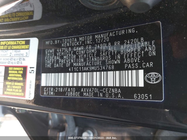 Toyota CAMRY LE 2021 4T1C11AK9MU534768 Image 9