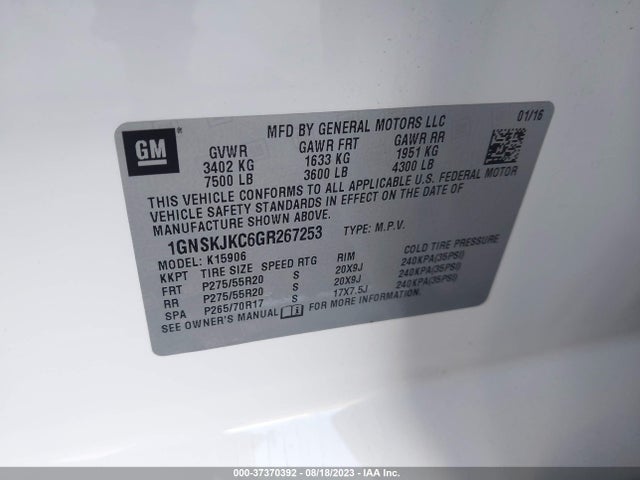 Chevrolet Suburban Ltz 2016 1GNSKJKC6GR267253 Image 9