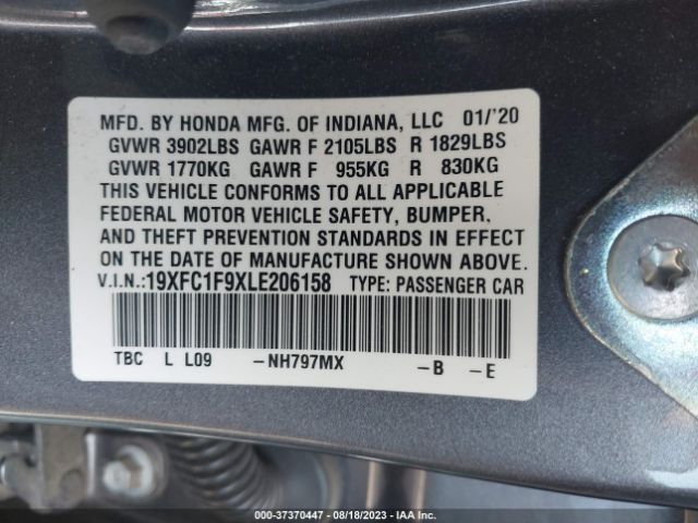 19XFC1F9XLE206158 Honda Civic Sedan Touring