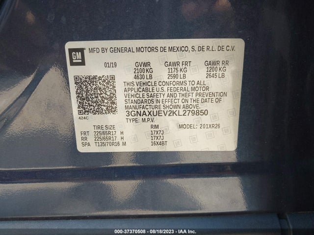 Chevrolet EQUINOX LT 2019 3GNAXUEV2KL279850 Image 9