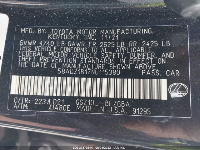 58ADZ1B17NU115380 Lexus Es Es 350