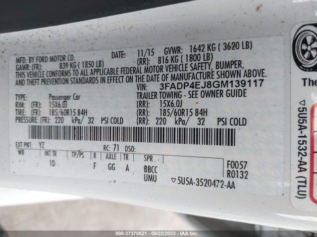 Ford FIESTA SE 2016 3FADP4EJ8GM139117 Image 15
