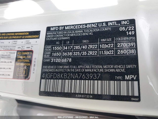 4JGFD8KB2NA763937 Mercedes-Benz Gle Amg Gle 63 S