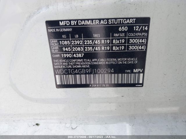 WDCTG4GB9FJ100294 Mercedes-Benz Gla-class Gla 250