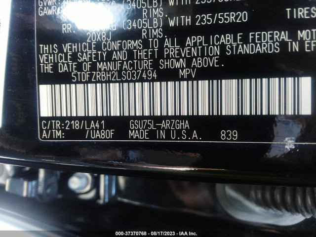 Toyota Highlander Platinum 2020 5TDFZRBH2LS037494 Image 9