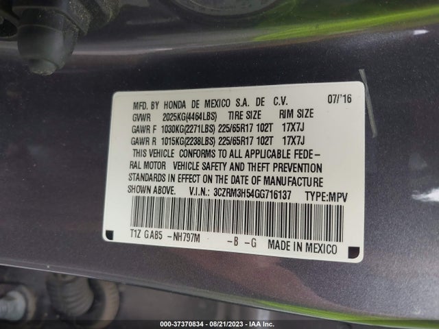 Honda CR-V EX 2016 3CZRM3H54GG716137 Image 9